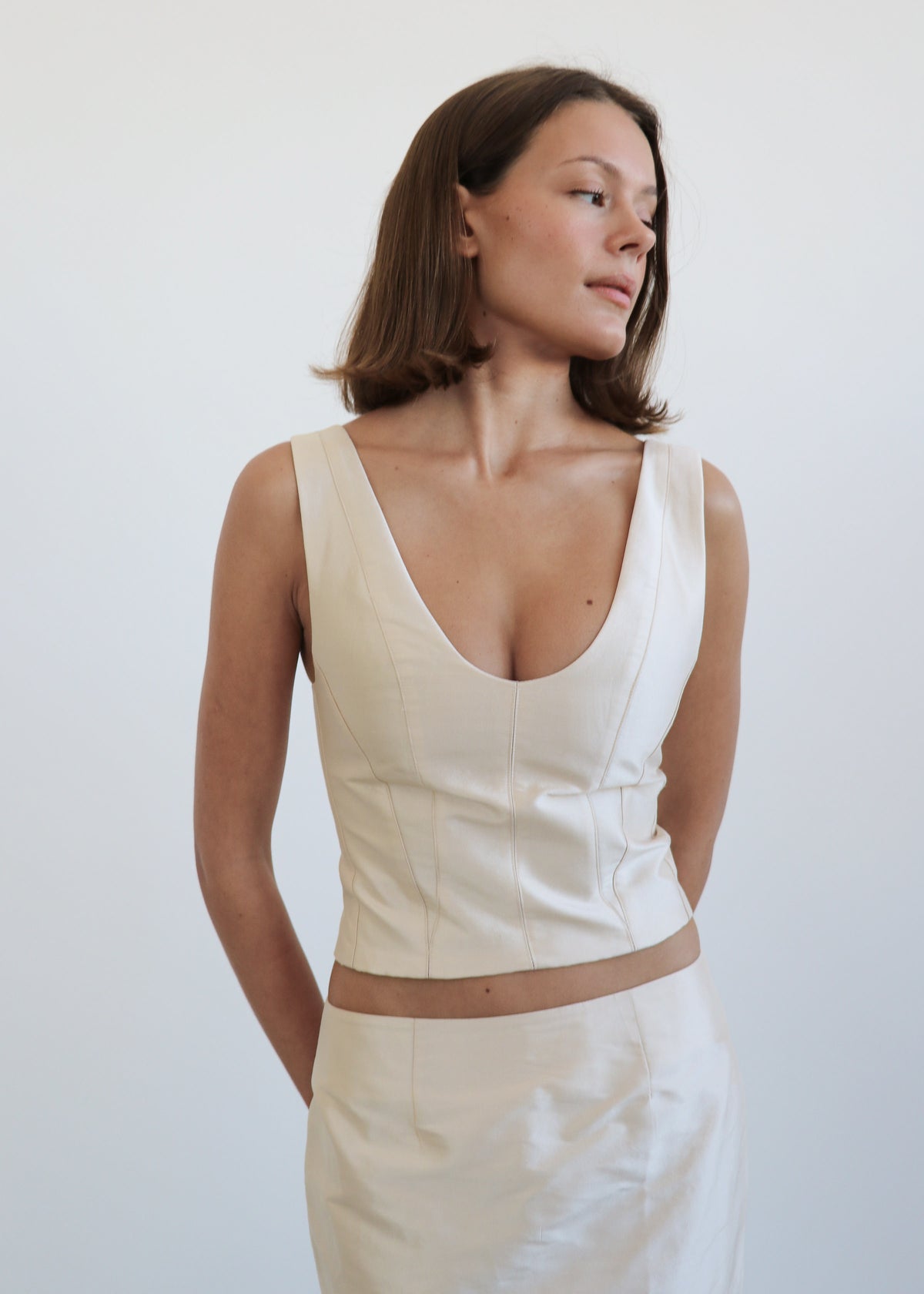 Silk Dupion Bustier Oyster
