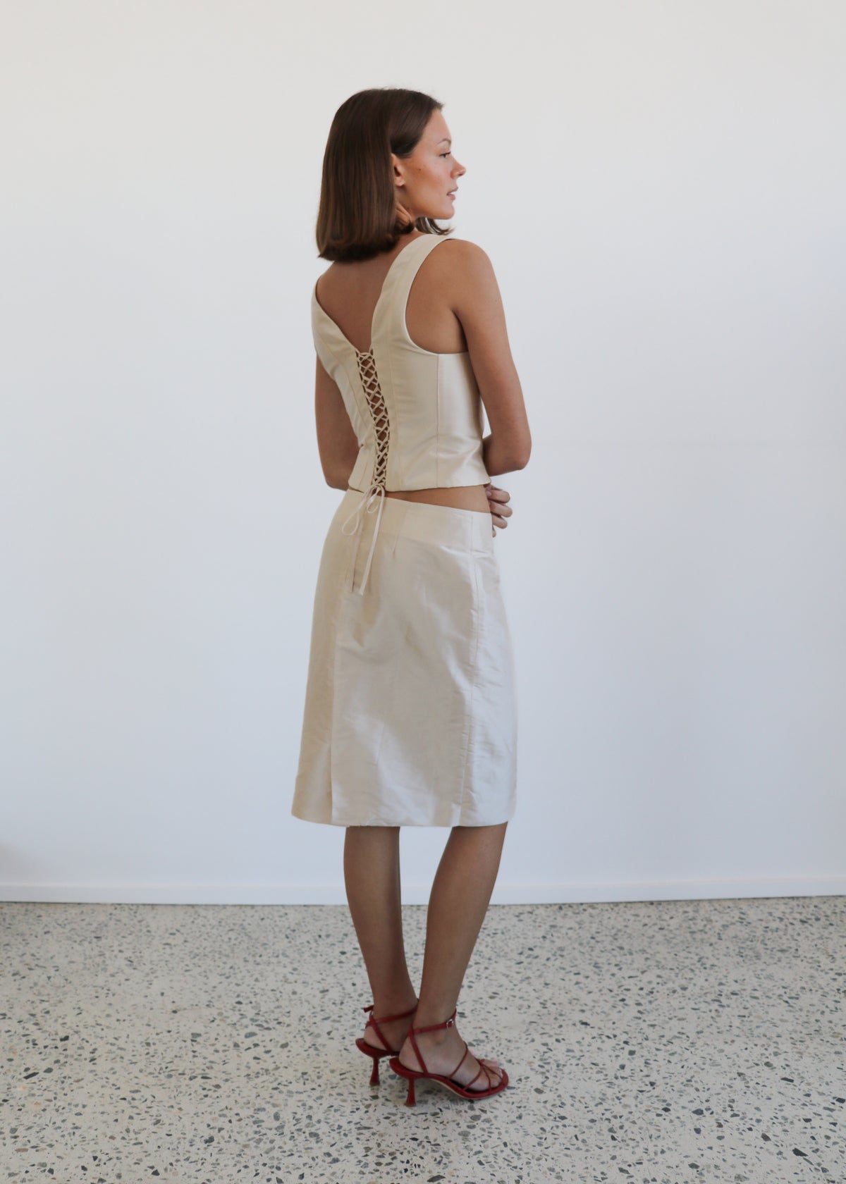 Silk Dupion Midi Skirt Oyster