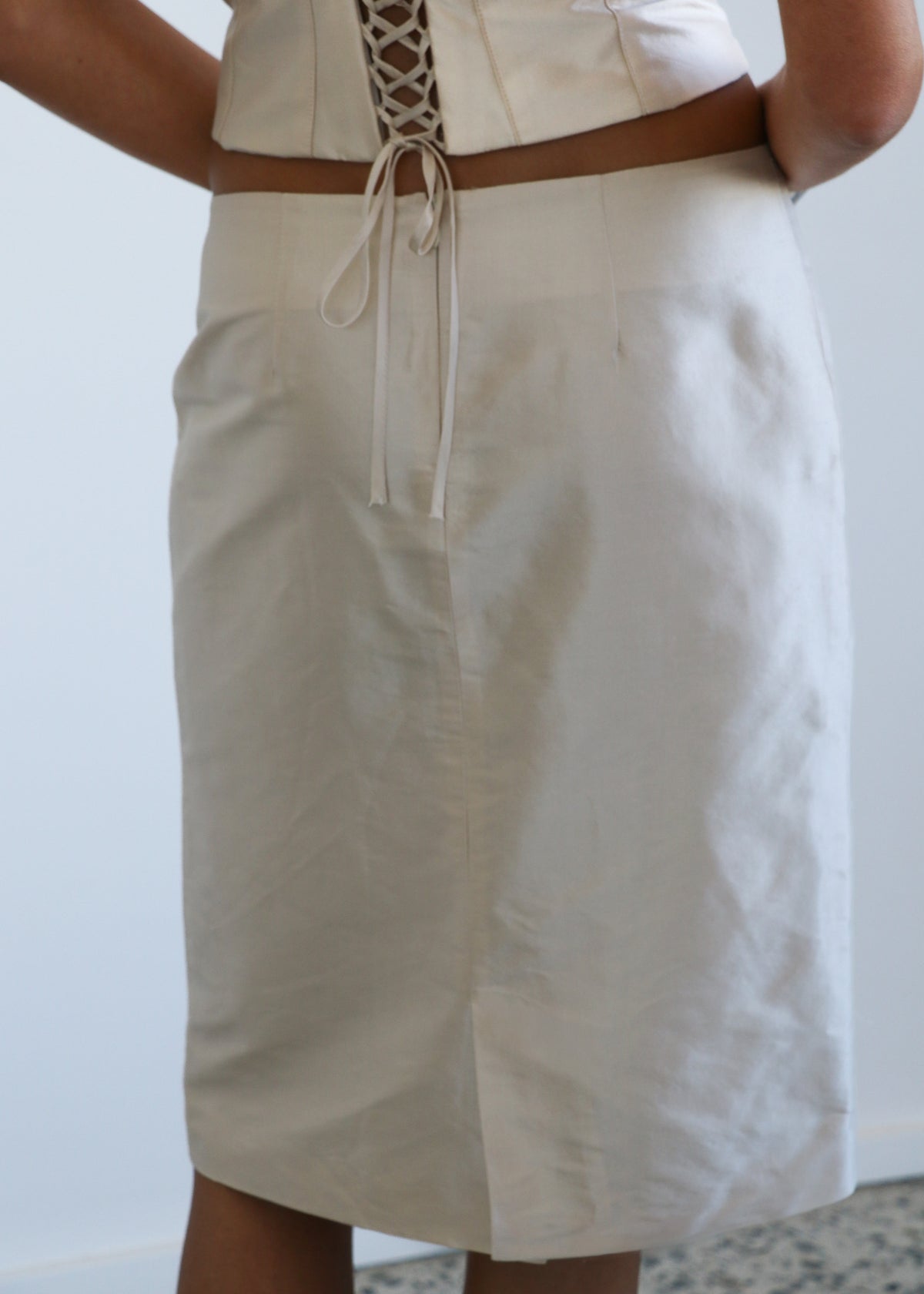 Silk Dupion Midi Skirt Oyster