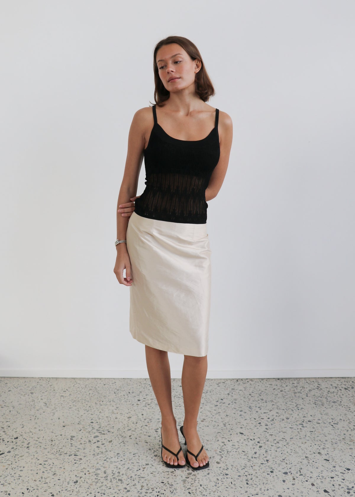 Reversible Pointelle Knit Tank Black Front