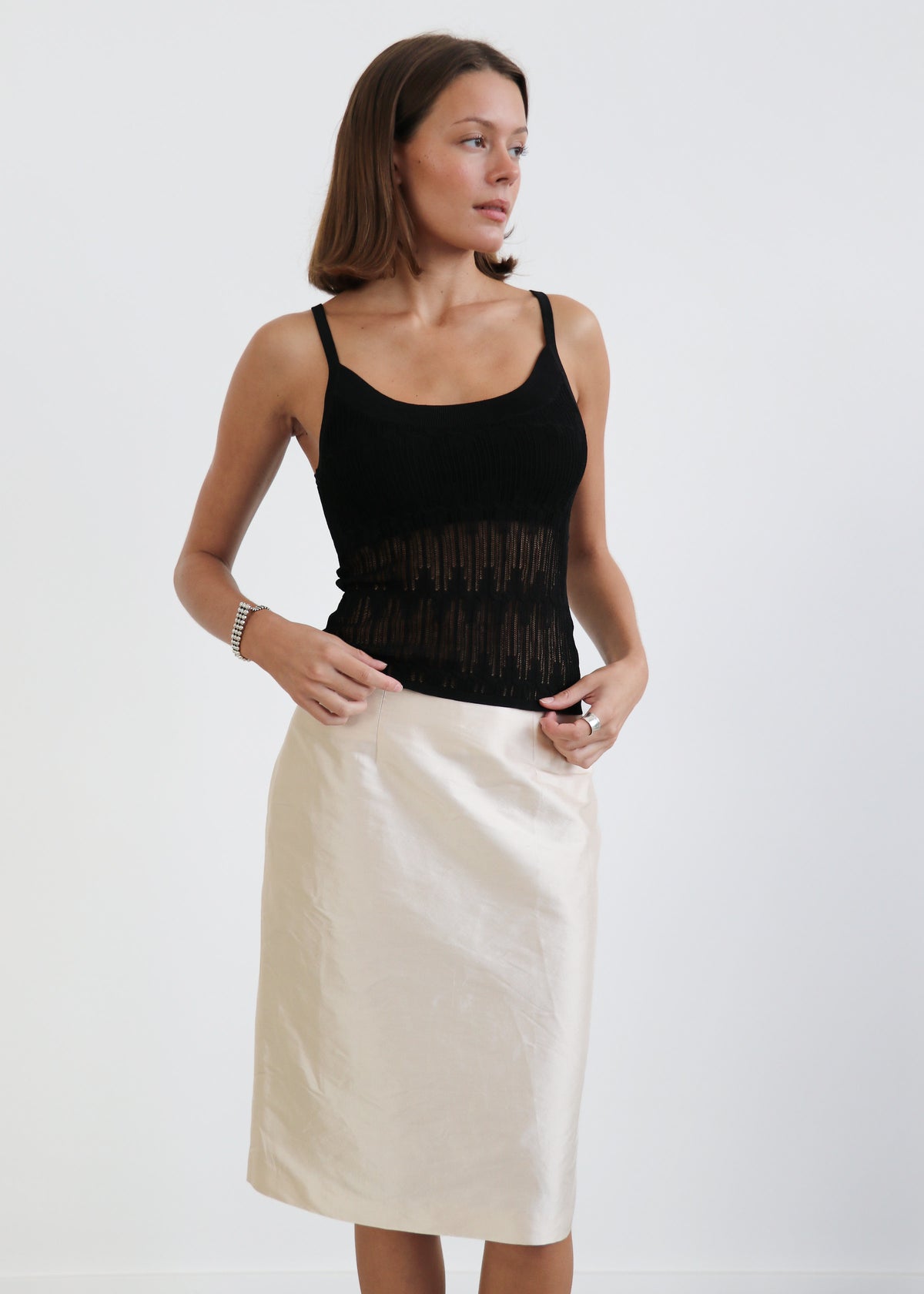 Reversible Pointelle Knit Tank Black Front