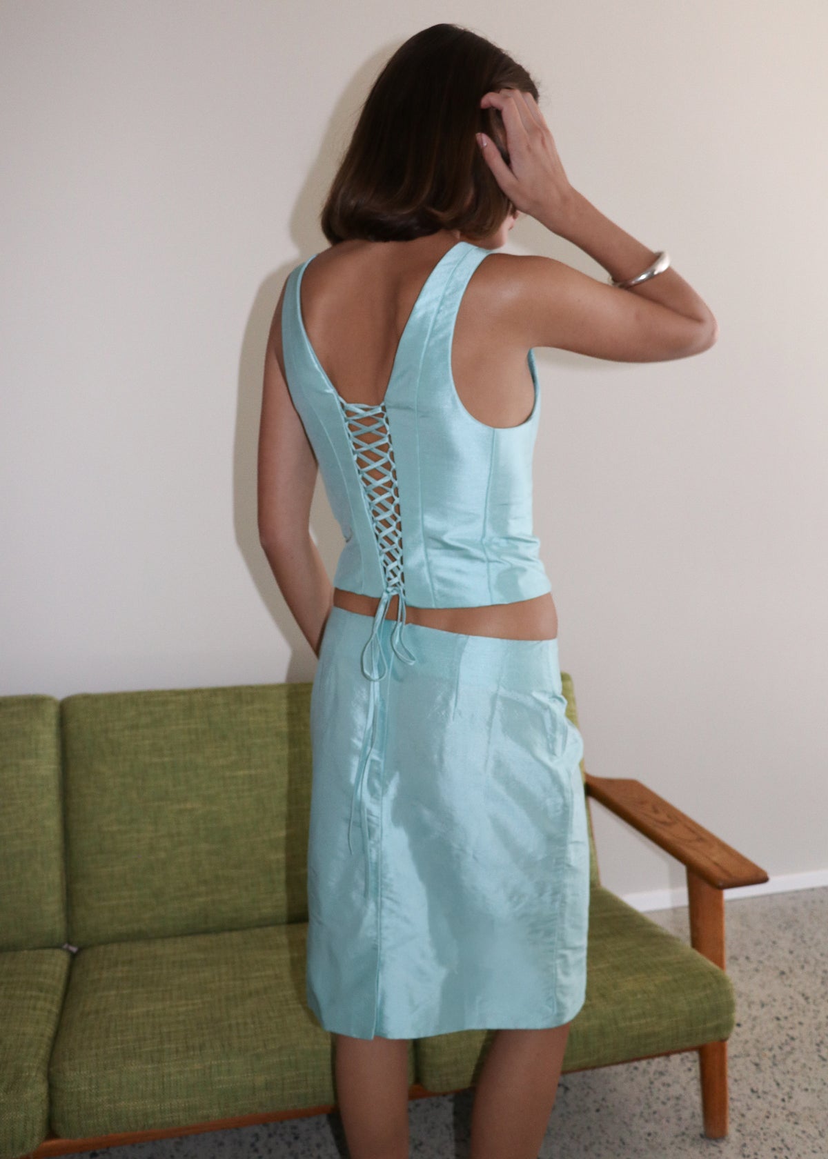 Silk Dupion Bustier Aqua