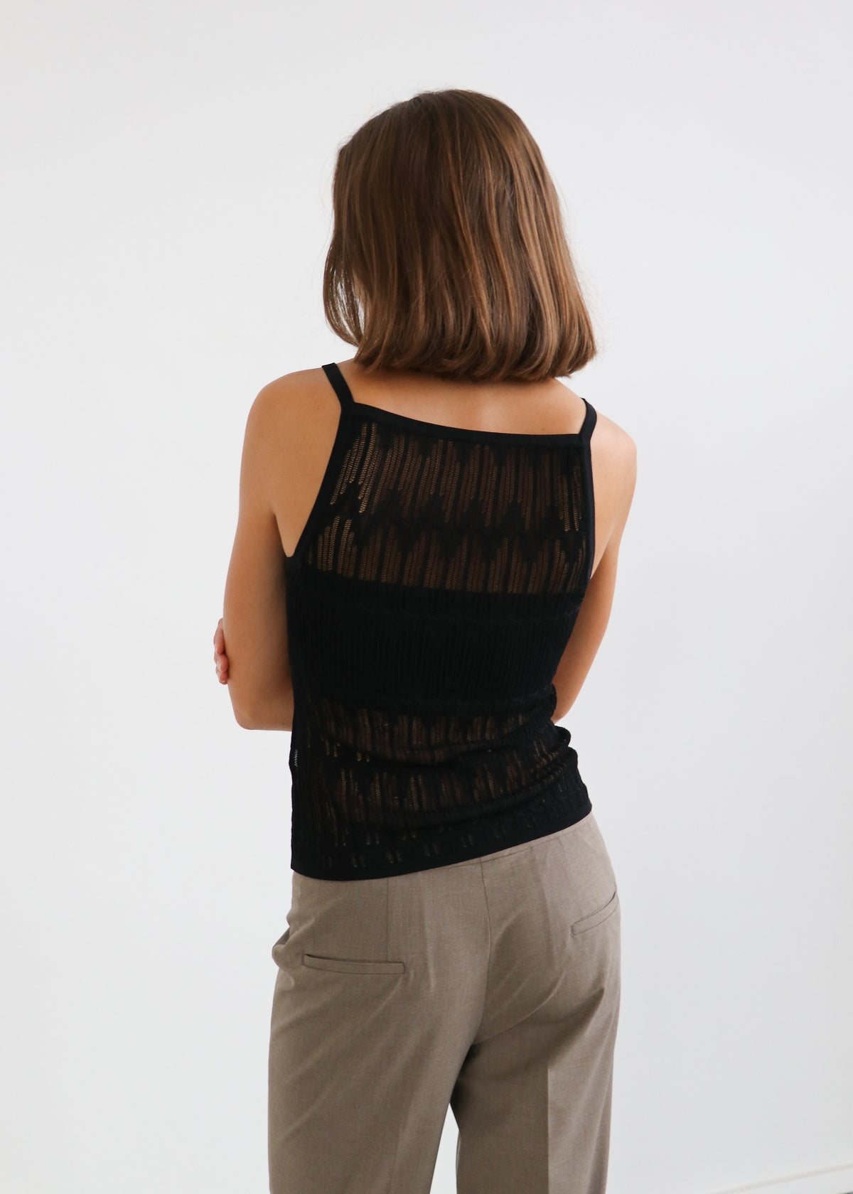 Reversible Pointelle Knit Tank Black Back
