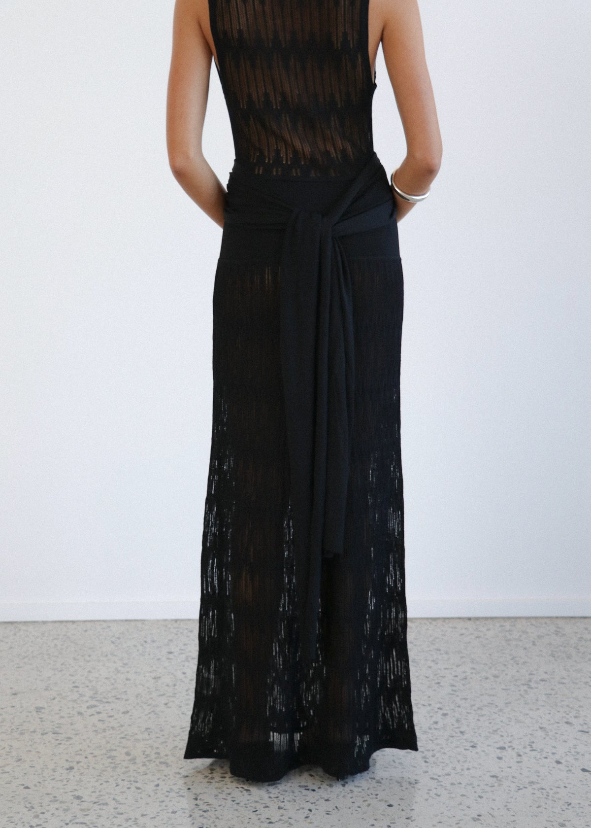 Plunge Pointelle Knit Dress Black Back