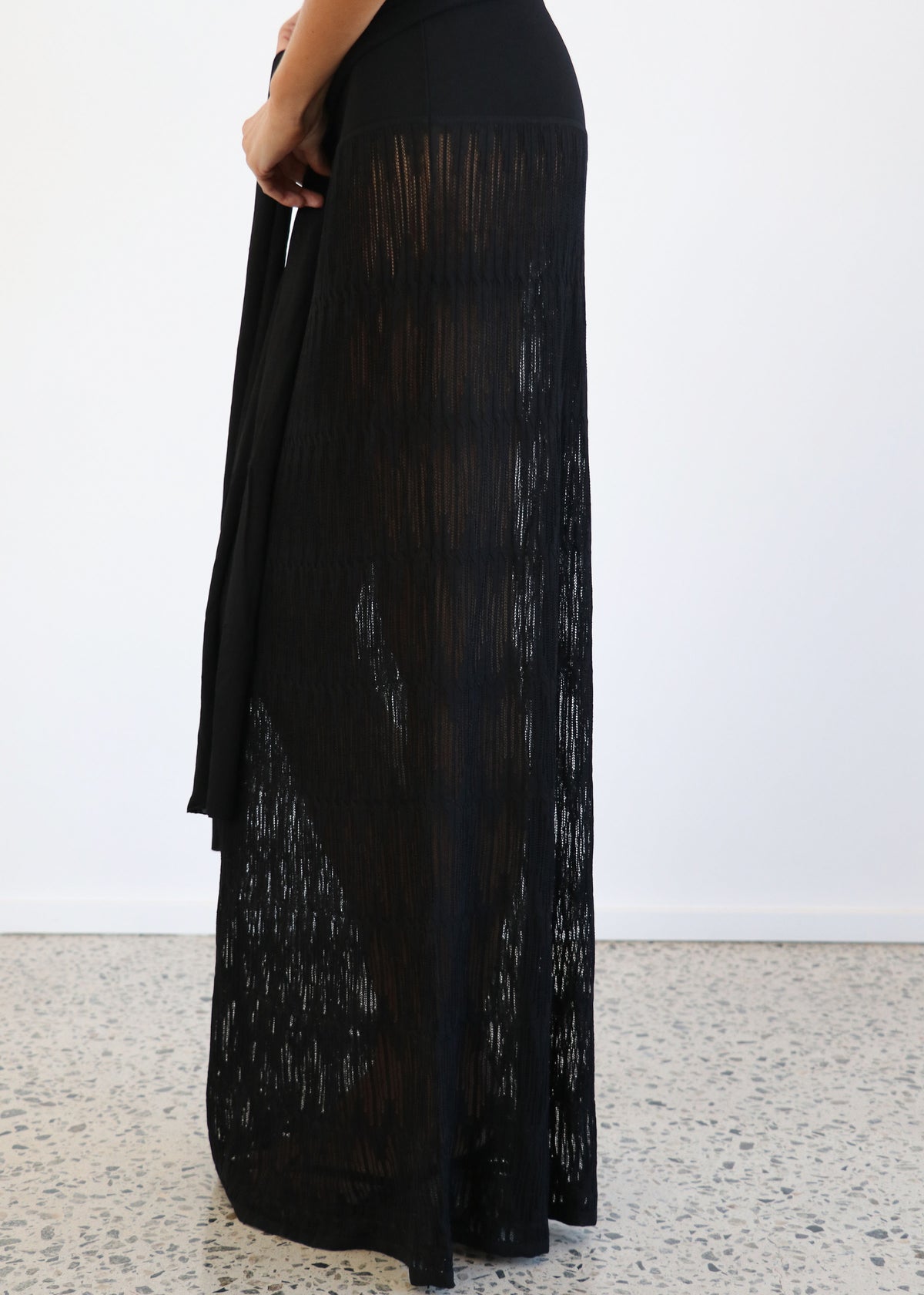 Plunge Pointelle Knit Dress Black Side